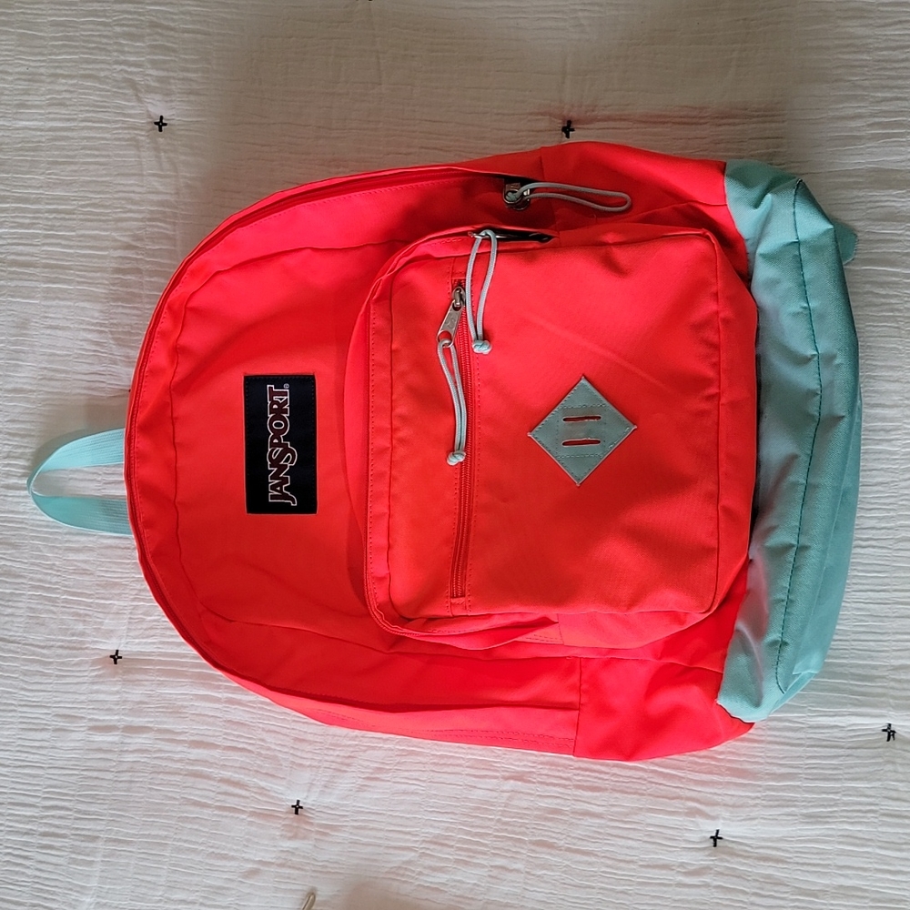 Jansport neon orange and aqua backpack